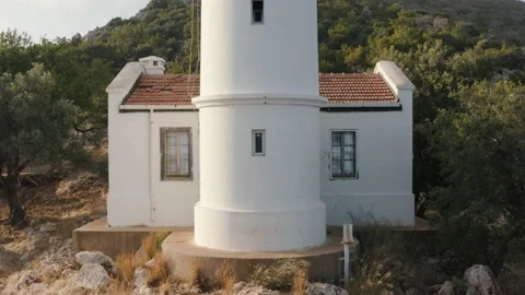 Lighthouse on the hill. Mountains on the background. Turkey 4K Stock Footage 133077053