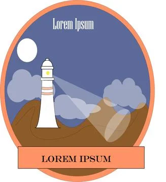 Lighthouse on a Hill in a Stamp Stock Illustration