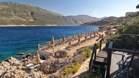 Lighthouse Hotel beach, Kas, Turkey - August 29, 2026 Stormy sea Stock Footage 344879847