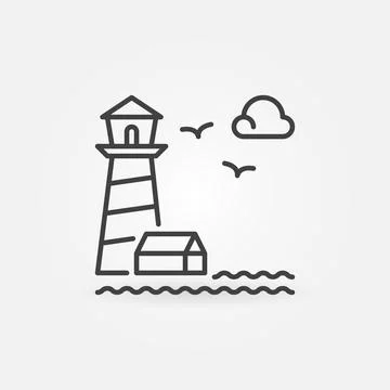 Lighthouse with House and Clouds vector concept outline icon Stock Illustration