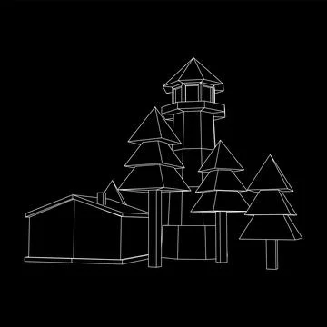 Lighthouse with house and trees landscape Stock Illustration