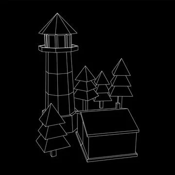 Lighthouse with house and trees landscape Stock Illustration