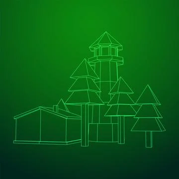 Lighthouse with house and trees landscape Stock Illustration