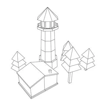 Lighthouse with house and trees landscape Stock Illustration