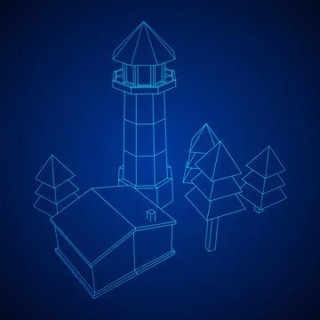 Lighthouse with house and trees landscape Stock Illustration