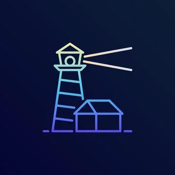 Lighthouse with House vector thin line concept colorful icon Stock Illustration