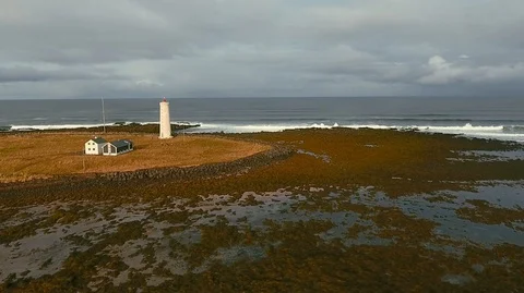 Lighthouse in Iceland. Drone video. Video stock 119996498