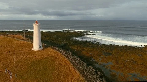 Lighthouse in Iceland. Drone video. Stock Footage 119996516