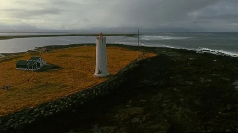 Lighthouse in Iceland. Drone video. Stock Footage 119996528