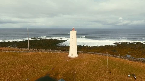 Lighthouse in Iceland. Drone video. Stock Footage 119996583