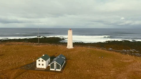 Lighthouse in Iceland. Drone video. Video stock 119996617