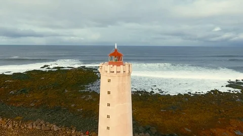 Lighthouse in Iceland. Drone video. Video stock 119996630