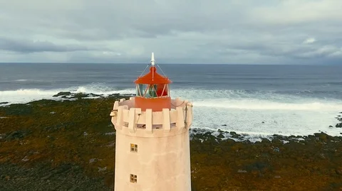 Lighthouse in Iceland. Drone video. Stock Footage 119996661