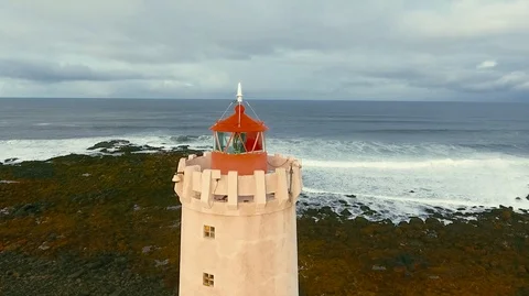 Lighthouse in Iceland. Drone video. Stock Footage 119996676