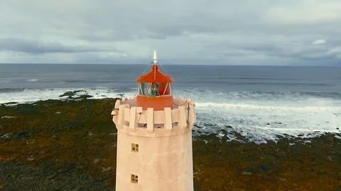 Lighthouse in Iceland. Drone video. Stock Footage 119996704