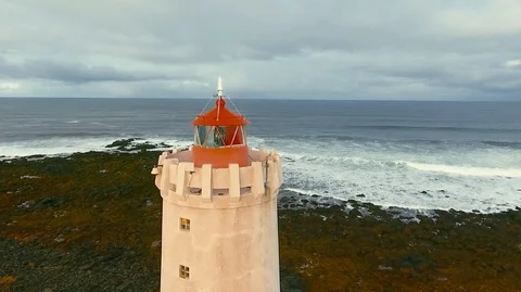 Lighthouse in Iceland. Drone video. Stock Footage 119996731