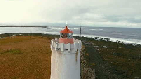 Lighthouse in Iceland. Drone video. Stock Footage 119996767