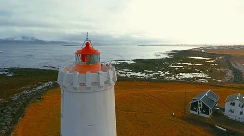 Lighthouse in Iceland. Drone video. Stock Footage 119996785