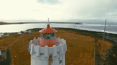 Lighthouse in Iceland. Drone video. Stock Footage 119996791
