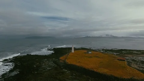 Lighthouse in Iceland. Drone video. Stock Footage 119996901