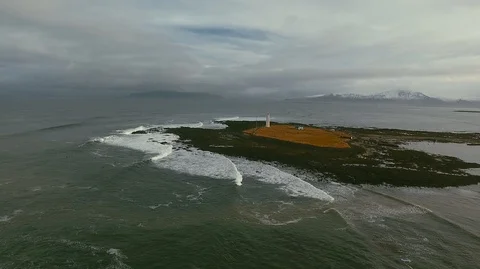 Lighthouse in Iceland. Drone video. Stock Footage 119996922