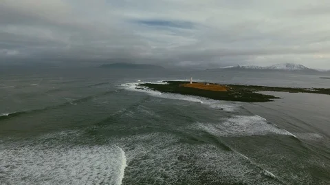 Lighthouse in Iceland. Drone video. Stock Footage 119996931