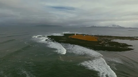 Lighthouse in Iceland. Drone video. Stock Footage 119996955