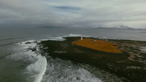 Lighthouse in Iceland. Drone video. Stock Footage 119996971