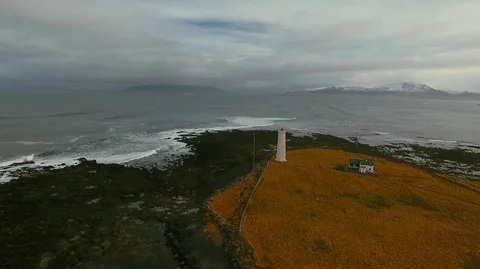Lighthouse in Iceland. Drone video. Stock Footage 119996992