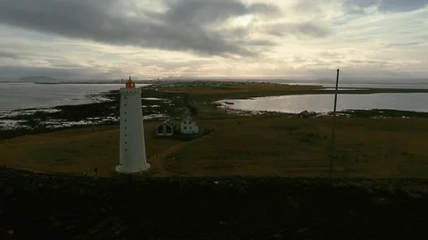 Lighthouse in Iceland. Drone video. Stock Footage 119997061