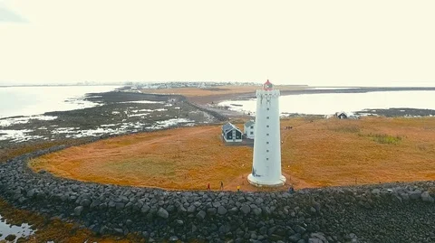 Lighthouse in Iceland. Drone video. Video stock 119997087