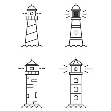 Lighthouse icon, designer, original set of lighthouse icons. Vector illustr.. Ilustración de archivo