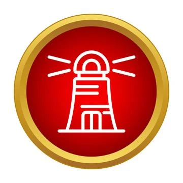 Lighthouse icon emitting light in red circle Stock Illustration
