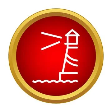 Lighthouse icon emitting light in a red circle Stock Illustration