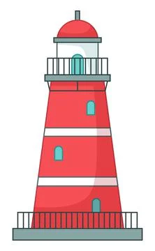 Lighthouse icon isolated at white, navigation building for ships, cartoon vector Ilustración de archivo