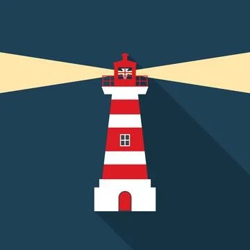 Lighthouse icon with long shadow. Flat design style. Illustrazione stock