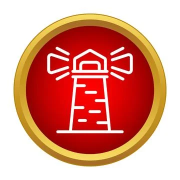 Lighthouse icon on a red button showing guiding light Stock Illustration