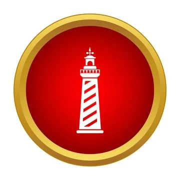 Lighthouse icon on a red round background Stock Illustration