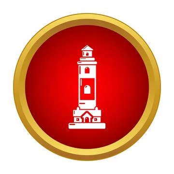 Lighthouse icon on round red and gold button 스톡 일러스트