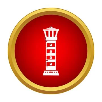 Lighthouse icon on round red web button Stock Illustration