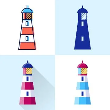 Lighthouse icon set in flat and line styles Stock Illustration