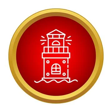Lighthouse icon shining light guiding navigation on sea Stock Illustration