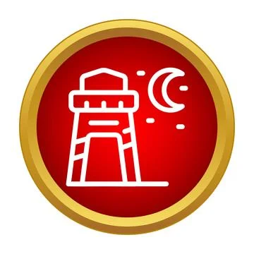Lighthouse icon shining light in night sky Stock Illustration