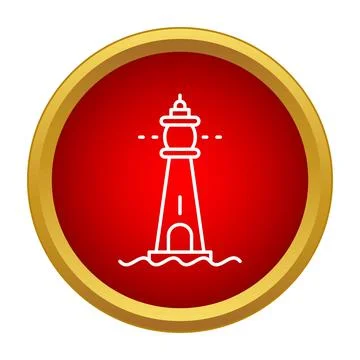 Lighthouse icon shining light on red circle button 스톡 일러스트