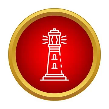 Lighthouse icon shining light in red circle Stock Illustration
