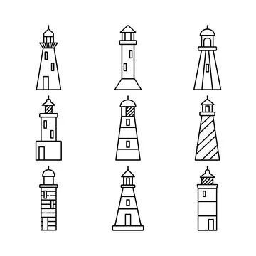 Lighthouse icons set in thin line style Stock Illustration