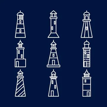 Lighthouse icons set in thin line style Stock Illustration