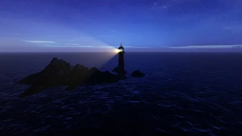 Lighthouse illuminates the night view of the sea Stock Footage 333877764
