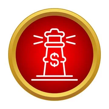 Lighthouse illuminating a dollar sign on a red background with a golden borde Stock Illustration