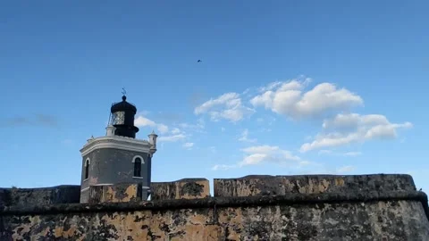 Lighthouse inside el morro castille in old san juan puerto rico with fort walls Stock Footage 276805648